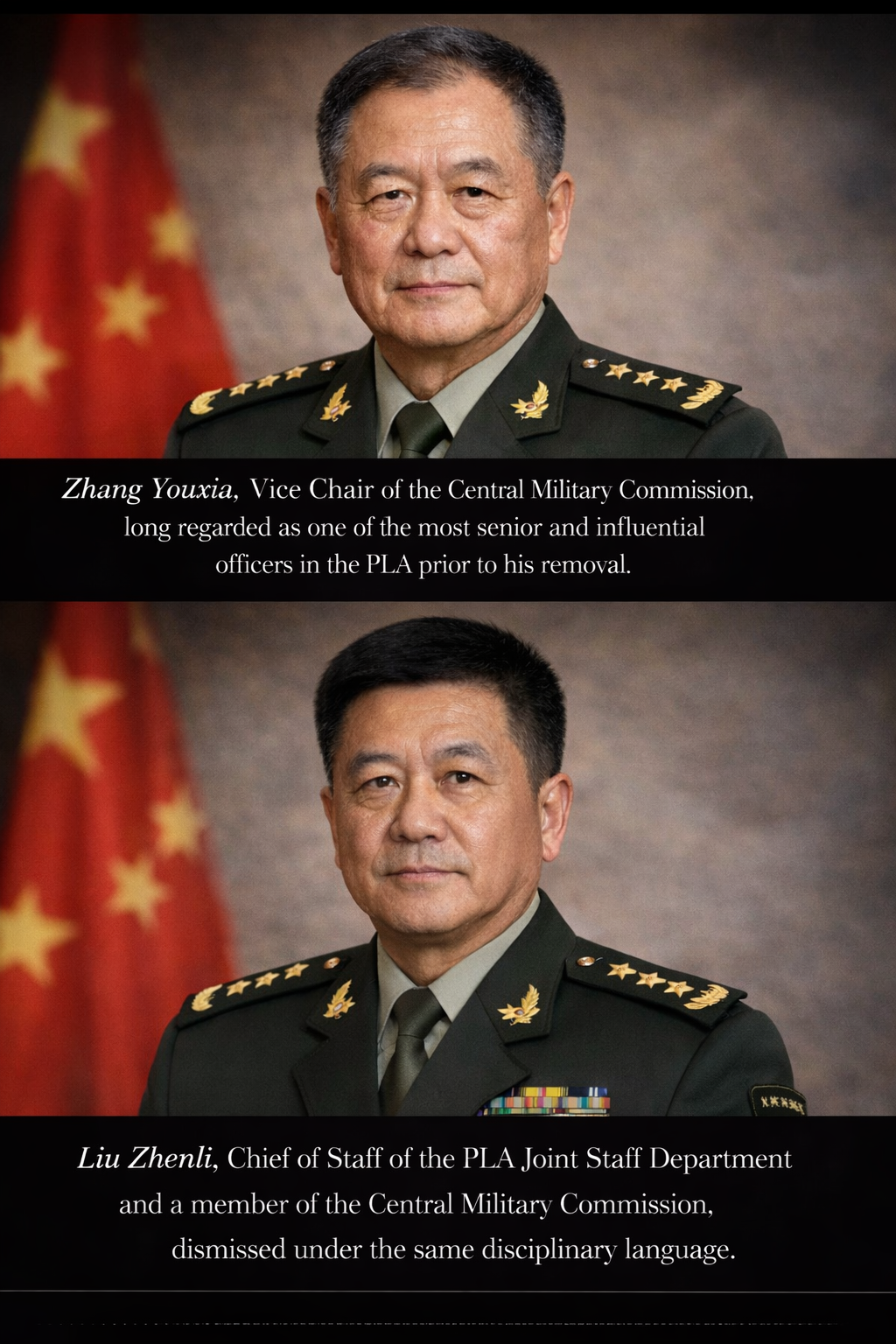 Composite image showing Zhang Youxia and Liu Zhenli with captions
