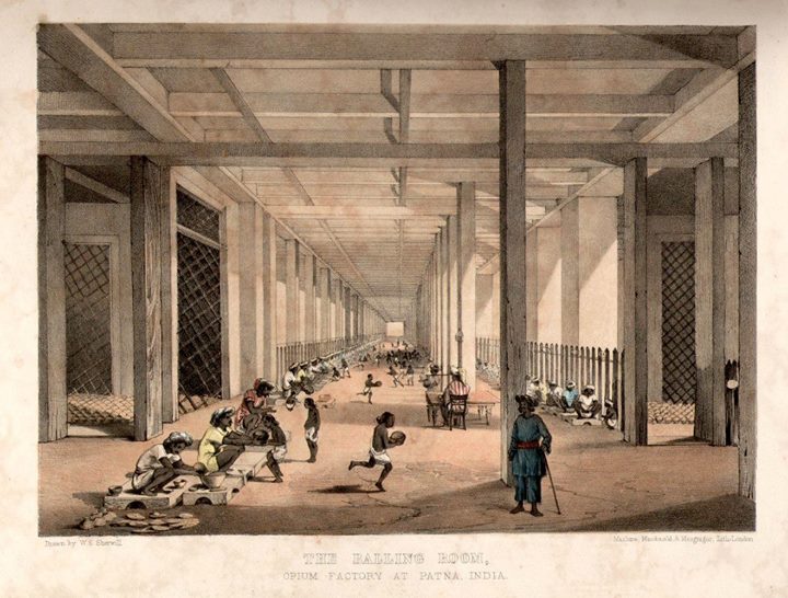 Nineteenth century illustration of opium processing linked to British trade in India
